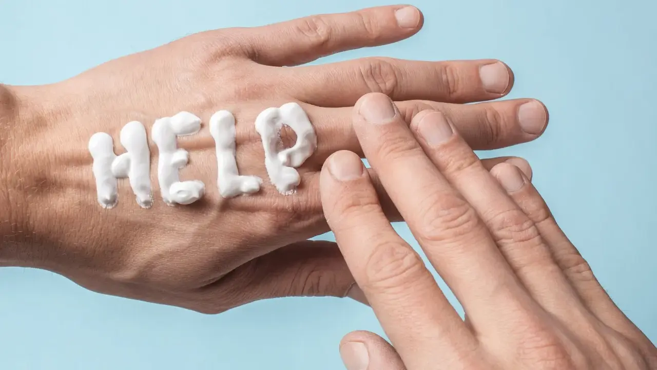 Krem do rąk w kształcie napisu "HELP" na skórze. Jak odmłodzić dłonie? Czas na pielęgnację!