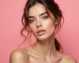 Portret młodej kobiety o delikatnym makijażu, emanującej naturalnym pięknem. Jej spojrzenie jest subtelne, a skóra promienna, co idealnie oddaje styl clean girl.
