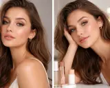 Kobieta z falowanymi włosami i makijażem w stylu glam. Delikatne cienie na powiekach i błyszczące usta podkreślają jej urodę.