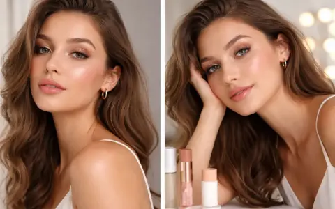Kobieta z falowanymi włosami i makijażem w stylu glam. Delikatne cienie na powiekach i błyszczące usta podkreślają jej urodę.