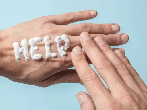 Krem do rąk w kształcie napisu "HELP" na skórze. Jak odmłodzić dłonie? Czas na pielęgnację!