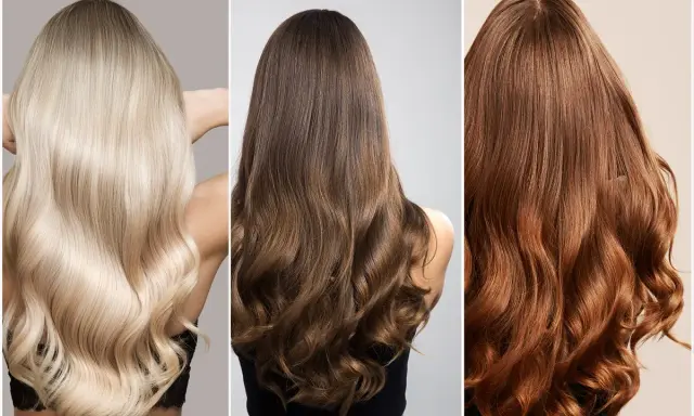Trzy kobiety prezentują fryzury: blond, brązowe i rude. Włosy są pięknie ułożone, z widocznym efektem stopniowane a cieniowane, nadającym im lekkości i objętości.