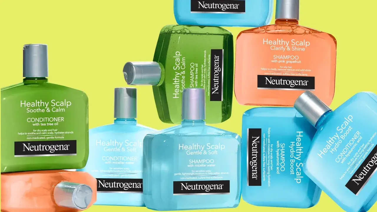 Zestaw kosmetyków Neutrogena Healthy Scalp, w tym szampony i odżywki, które pomogą nawilżyć skórę głowy.